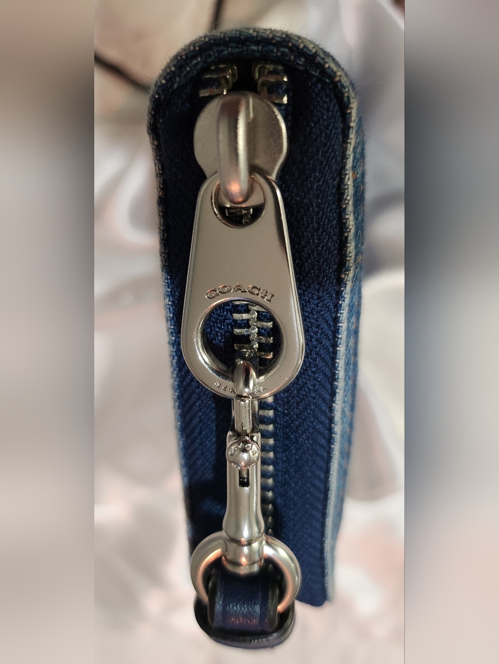 Coach Denim Zip Wallet - Medium Blue with Silver Logo - Picture 8 of 10